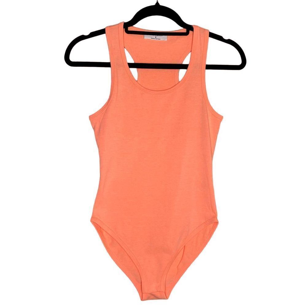 Zenana Premium Scoop Neck Racerback Tank Top Bodysuit Neon Orange Size Small